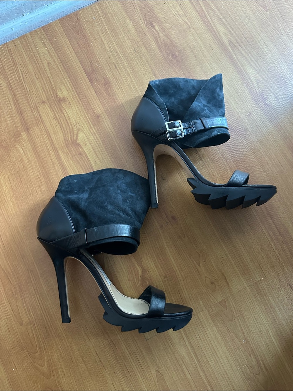 Women’s Black High Heel Ankle Cuff Sandals with Buckle